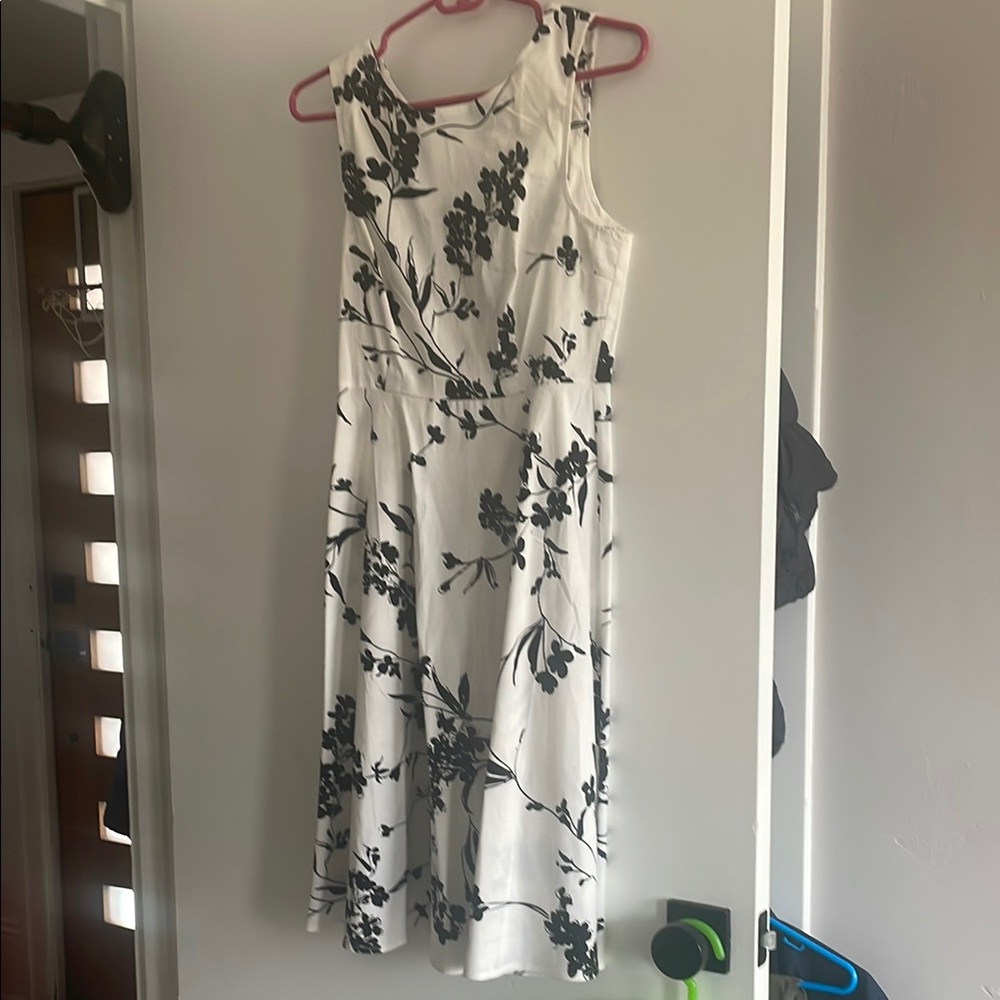 Black and White Halter Midi Sundress for Wedding Guest